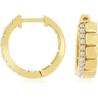 14K Yellow Gold Medium Hoop Earrings with Bead-Set Round Diamonds - 0.16 Carat Total Diamond Weight - Royal Jewelry
