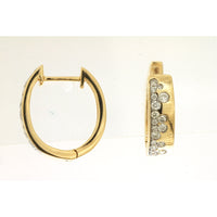 14K Yellow Gold Medium Hoop Earrings with Bezel and Prong Set Round Diamonds - 0.38 Carat Total Diamond Weight - Royal Jewelry