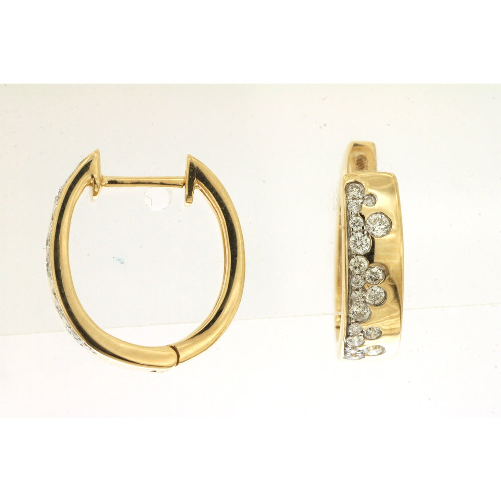 14K Yellow Gold Medium Hoop Earrings with Bezel and Prong Set Round Diamonds - 0.38 Carat Total Diamond Weight - Royal Jewelry