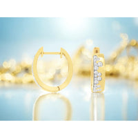 14K Yellow Gold Medium Hoop Earrings with Bezel and Prong Set Round Diamonds - 0.38 Carat Total Diamond Weight - Royal Jewelry