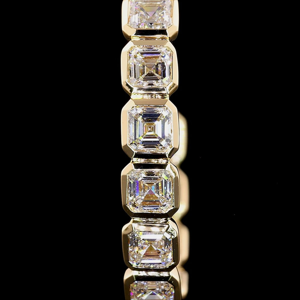 14K Yellow Gold Medium Hoop Earrings with Bezel Set Asscher Cut Lab Diamonds - 4.06 Carats Total Diamond Weight - Covaloro Fine Jewelry