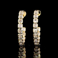 14K Yellow Gold Medium Hoop Earrings with Bezel Set Asscher Cut Lab Diamonds - 4.06 Carats Total Diamond Weight - Covaloro Fine Jewelry