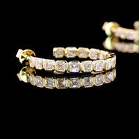 14K Yellow Gold Medium Hoop Earrings with Bezel Set Asscher Cut Lab Diamonds - 4.06 Carats Total Diamond Weight - Covaloro Fine Jewelry