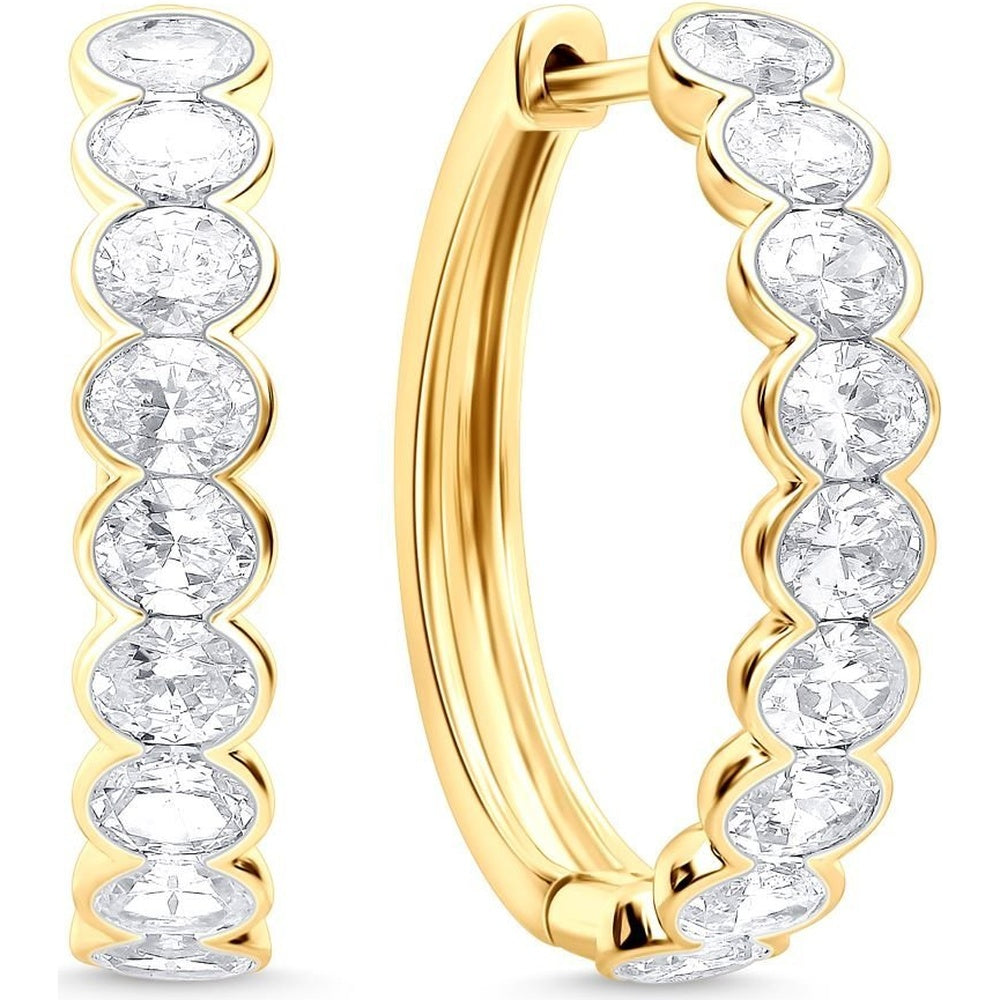 14K Yellow Gold Medium Hoop Earrings with Bezel Set Oval Diamonds - 2.93 Carat Total Diamond Weight by Auriventus