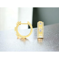 14K Yellow Gold Medium Hoop Earrings with Bezel-Set Round Diamonds and Milgrain Detailing - 0.64 Carat Total Diamond Weight - Royal Jewelry