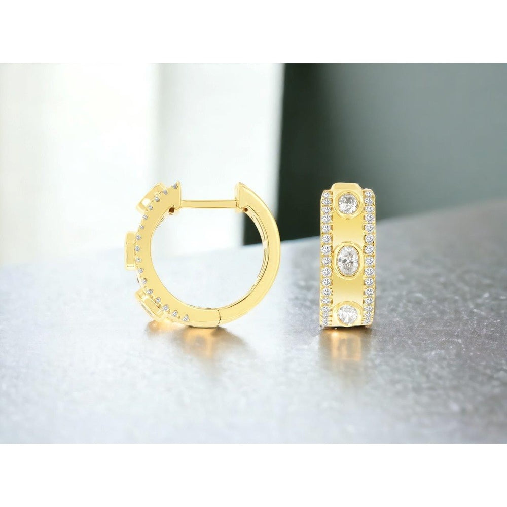 14K Yellow Gold Medium Hoop Earrings with Bezel-Set Round Diamonds and Milgrain Detailing - 0.64 Carat Total Diamond Weight - Royal Jewelry
