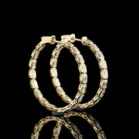 14K Yellow Gold Medium Hoop Earrings with East-West Bezel Set Emerald Cut Lab Diamonds - 2.95 Carats Total Diamond Weight - Covaloro Fine Jewelry