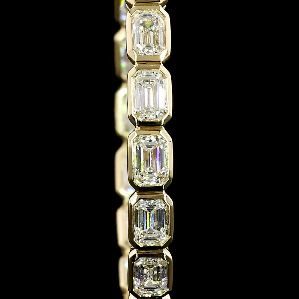 14K Yellow Gold Medium Hoop Earrings with East-West Bezel Set Emerald Cut Lab Diamonds - 2.95 Carats Total Diamond Weight - Covaloro Fine Jewelry