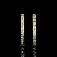 14K Yellow Gold Medium Hoop Earrings with East-West Bezel Set Emerald Cut Lab Diamonds - 2.95 Carats Total Diamond Weight - Covaloro Fine Jewelry