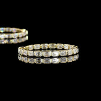 14K Yellow Gold Medium Hoop Earrings with East-West Bezel Set Emerald Cut Lab Diamonds - 2.95 Carats Total Diamond Weight - Covaloro Fine Jewelry