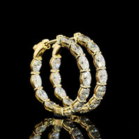 14K Yellow Gold Medium Hoop Earrings with East-West Prong Set Oval Lab Grown Diamonds - 4.88 Carat Total Diamond Weight - Covaloro Fine Jewelry