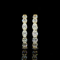 14K Yellow Gold Medium Hoop Earrings with East-West Prong Set Oval Lab Grown Diamonds - 4.88 Carat Total Diamond Weight - Covaloro Fine Jewelry