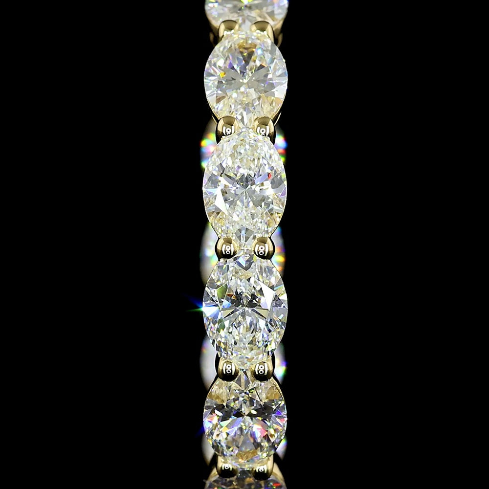 14K Yellow Gold Medium Hoop Earrings with East-West Prong Set Oval Lab Grown Diamonds - 4.88 Carat Total Diamond Weight - Covaloro Fine Jewelry