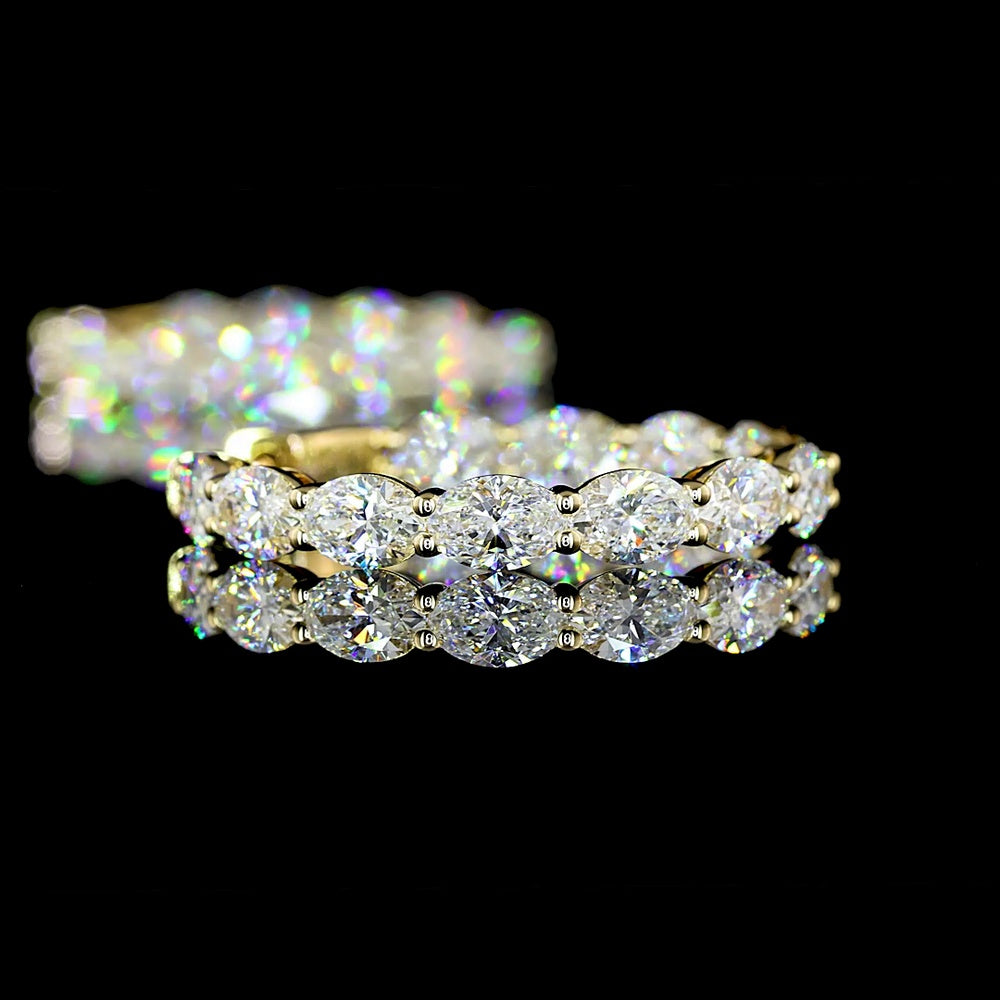 14K Yellow Gold Medium Hoop Earrings with East-West Prong Set Oval Lab Grown Diamonds - 4.88 Carat Total Diamond Weight - Covaloro Fine Jewelry