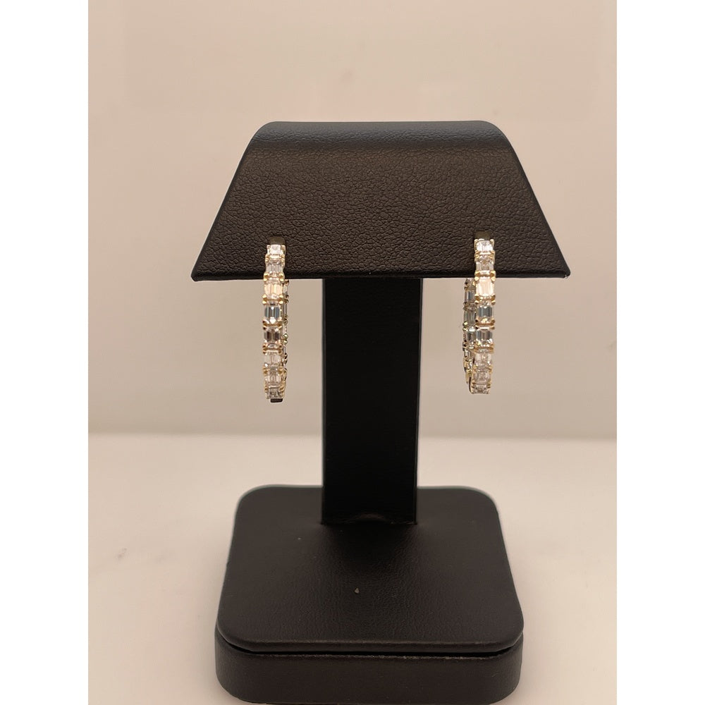 14K Yellow Gold Medium Hoop Earrings with East-West Set Emerald Cut Lab Grown Diamonds - 8.04 Carat Total Weight, F Color VS2 Clarity - Covaloro Fine Jewelry