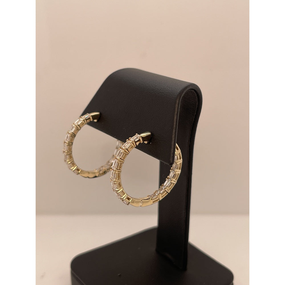 14K Yellow Gold Medium Hoop Earrings with East-West Set Emerald Cut Lab Grown Diamonds - 8.04 Carat Total Weight, F Color VS2 Clarity - Covaloro Fine Jewelry