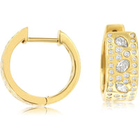 14K Yellow Gold Medium Hoop Earrings with Flush-Set Round and Marquise Diamonds - 0.82 Carat Total Diamond Weight - Royal Jewelry