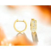 14K Yellow Gold Medium Hoop Earrings with Flush-Set Round and Marquise Diamonds - 0.82 Carat Total Diamond Weight - Royal Jewelry