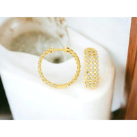 14K Yellow Gold Medium Hoop Earrings with Geometric Bezel-Set Round Diamonds - 1.00 Carat Total Diamond Weight - Royal Jewelry