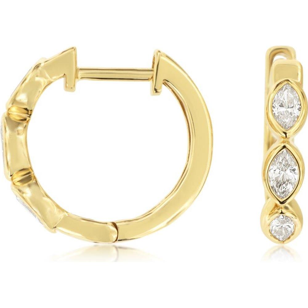 14K Yellow Gold Medium Hoop Earrings with Marquise and Round Diamonds - 0.44 Carat Total Weight - Royal Jewelry
