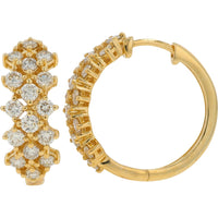 14K Yellow Gold Medium Hoop Earrings with Multi-Row Shared-Prong Round Diamonds - 2.00 Carat Total Diamond Weight