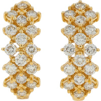 14K Yellow Gold Medium Hoop Earrings with Multi-Row Shared-Prong Round Diamonds - 2.00 Carat Total Diamond Weight