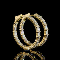 14K Yellow Gold Medium Hoop Earrings with North-South Prong Set Emerald Cut Lab Diamonds - 3.63 Carat Total Weight - Covaloro Fine Jewelry