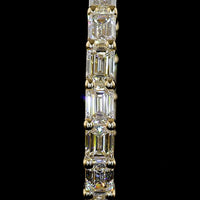 14K Yellow Gold Medium Hoop Earrings with North-South Prong Set Emerald Cut Lab Diamonds - 3.63 Carat Total Weight - Covaloro Fine Jewelry