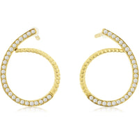 14K Yellow Gold Medium Hoop Earrings with Pave-Set Round Diamonds - 0.18 Carat Total Diamond Weight - Royal Jewelry