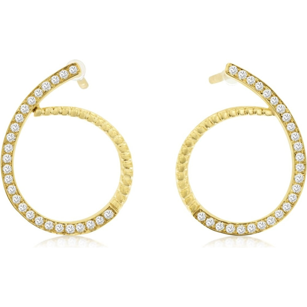 14K Yellow Gold Medium Hoop Earrings with Pave-Set Round Diamonds - 0.18 Carat Total Diamond Weight - Royal Jewelry