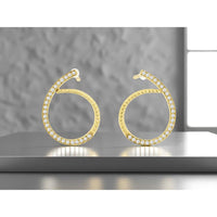 14K Yellow Gold Medium Hoop Earrings with Pave-Set Round Diamonds - 0.18 Carat Total Diamond Weight - Royal Jewelry