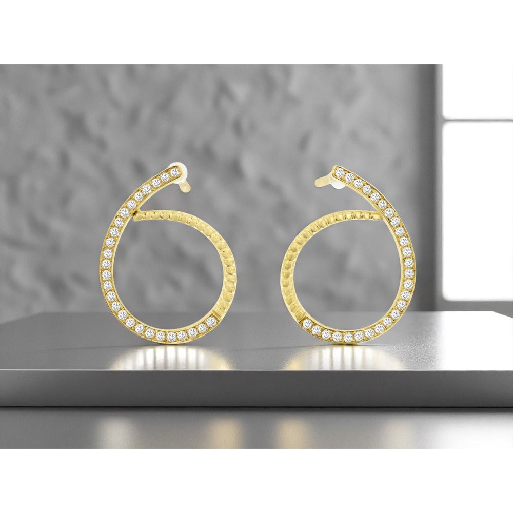 14K Yellow Gold Medium Hoop Earrings with Pave-Set Round Diamonds - 0.18 Carat Total Diamond Weight - Royal Jewelry