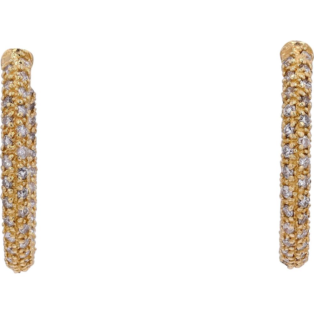 14K Yellow Gold Medium Hoop Earrings with Pavé Set Round Diamonds by EFFY - 2.82 Carats Total Diamond Weight