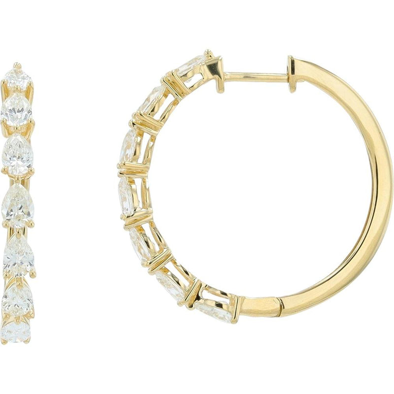 14K Yellow Gold Medium Hoop Earrings with Pear-Shaped Lab-Grown Diamonds - 2.00 Carats Total Diamond Weight