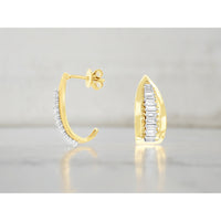 14K Yellow Gold Medium Hoop Earrings with Prong-Set Baguette Diamonds - 0.45 Carat Total Diamond Weight - Royal Jewelry