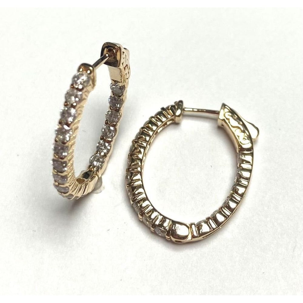 14K Yellow Gold Medium Hoop Earrings with Prong-Set Round Brilliant Diamonds - 2.30 Carat Total Diamond Weight by Auriventus