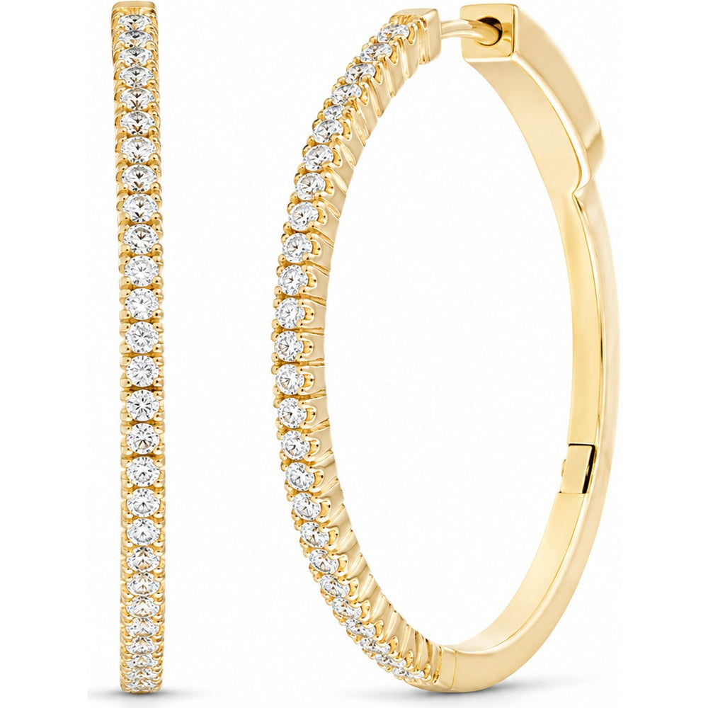 14K Yellow Gold Medium Hoop Earrings with Prong Set Round Diamonds - 0.57 Carat Total Diamond Weight by Auriventus
