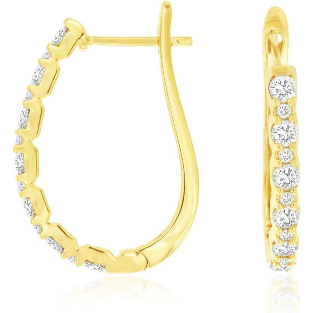 14K Yellow Gold Medium Hoop Earrings with Prong-Set Round Diamonds - 1.00 Carat Total Diamond Weight - Royal Jewelry