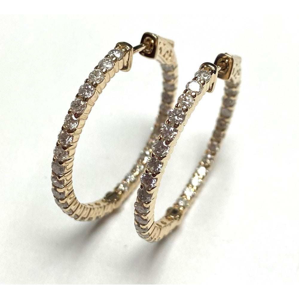 14K Yellow Gold Medium Hoop Earrings with Prong-Set Round Diamonds - 3.32 Carat Total Diamond Weight by Auriventus