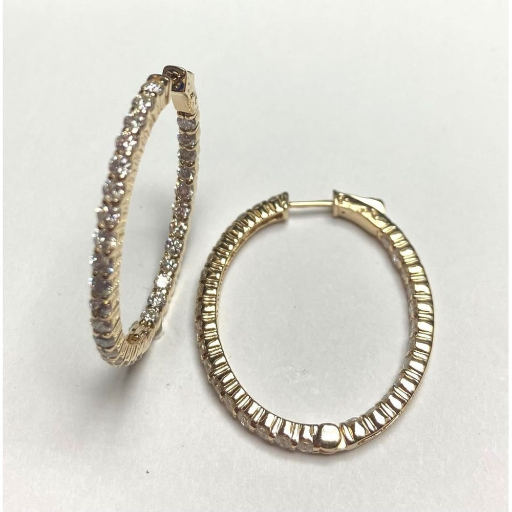 14K Yellow Gold Medium Hoop Earrings with Prong-Set Round Diamonds - 4.68 Carat Total Diamond Weight by Auriventus