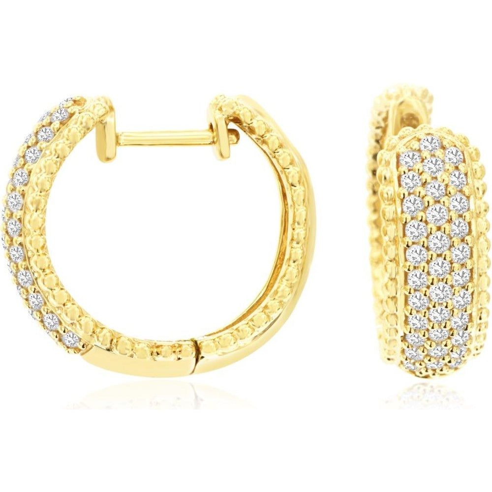 14K Yellow Gold Medium Hoop Earrings with Prong-Set Round Diamonds and Milgrain Detailing - 0.75 Carat Total Diamond Weight - Royal Jewelry