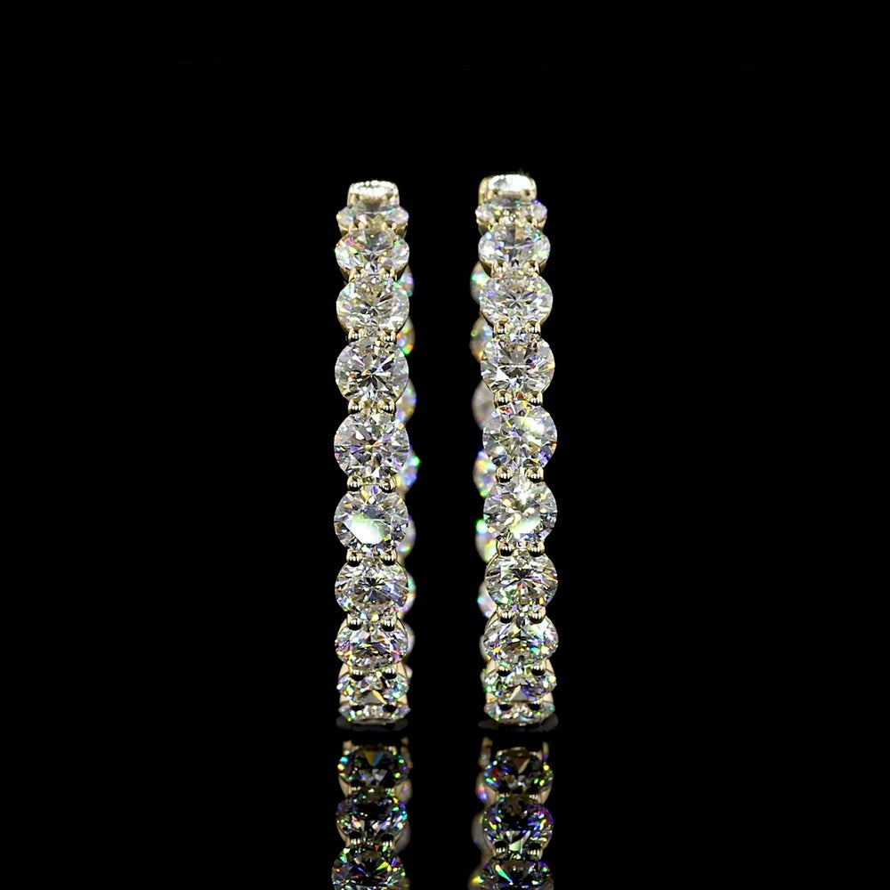 14K Yellow Gold Medium Hoop Earrings with Prong Set Round Lab Diamonds - 7.35 Carat Total Diamond Weight - Covaloro Fine Jewelry