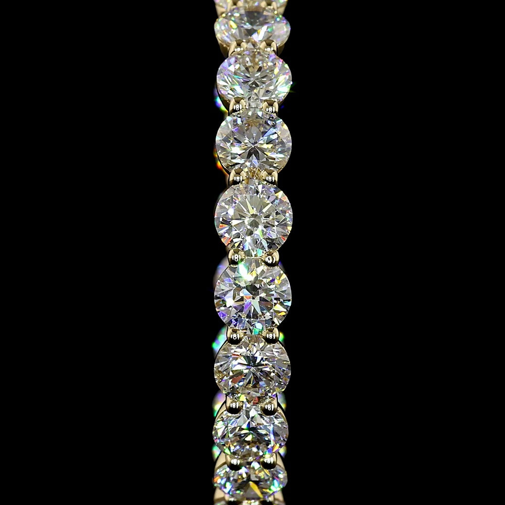 14K Yellow Gold Medium Hoop Earrings with Prong Set Round Lab Diamonds - 7.35 Carat Total Diamond Weight - Covaloro Fine Jewelry