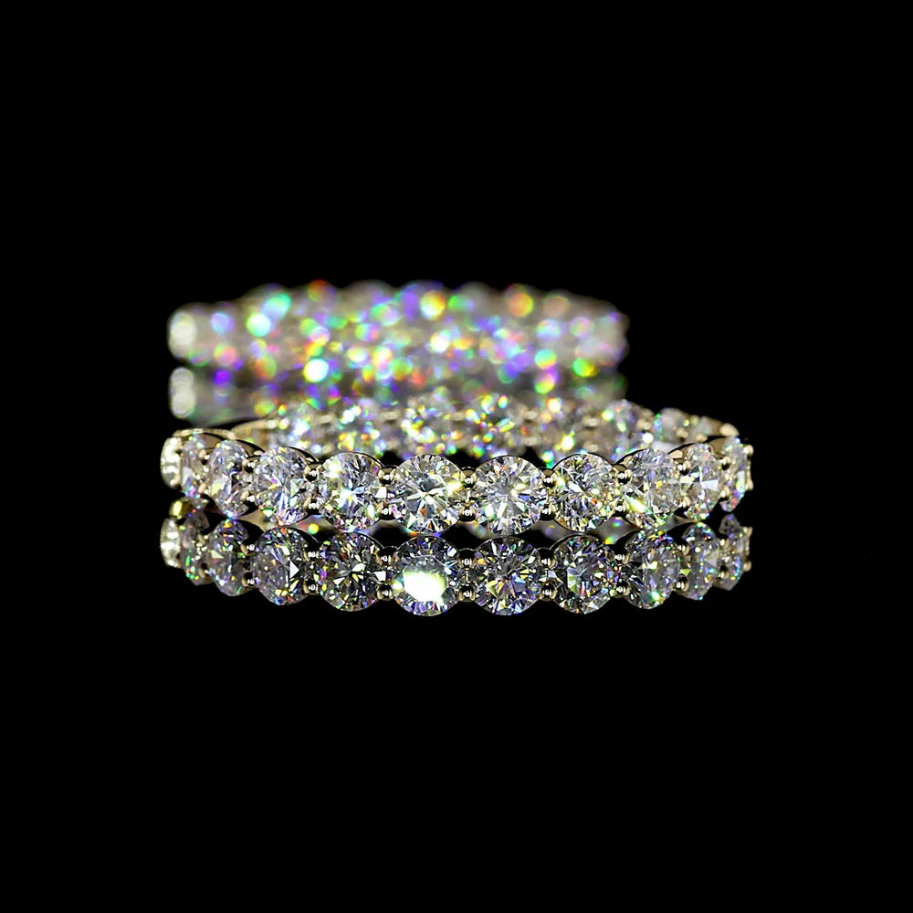 14K Yellow Gold Medium Hoop Earrings with Prong Set Round Lab Diamonds - 7.35 Carat Total Diamond Weight - Covaloro Fine Jewelry