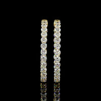 14K Yellow Gold Medium Hoop Earrings with Prong-Set Round Lab Grown Diamonds - 10.32 Carat Total Diamond Weight - Covaloro Fine Jewelry