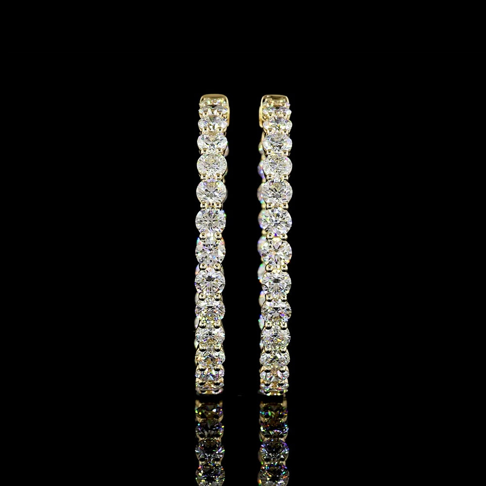 14K Yellow Gold Medium Hoop Earrings with Prong-Set Round Lab Grown Diamonds - 10.32 Carat Total Diamond Weight - Covaloro Fine Jewelry