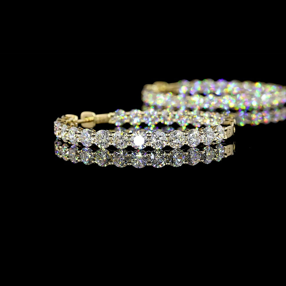 14K Yellow Gold Medium Hoop Earrings with Prong-Set Round Lab Grown Diamonds - 10.32 Carat Total Diamond Weight - Covaloro Fine Jewelry