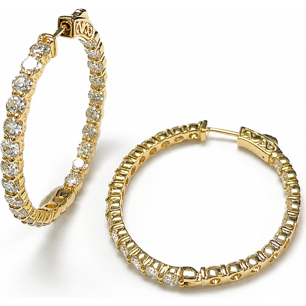 14K Yellow Gold Medium Hoop Earrings with Prong-Set Round Lab Grown Diamonds - 4.90 Carat Total Diamond Weight by Auriventus