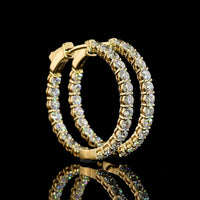 14K Yellow Gold Medium Hoop Earrings with Round Brilliant Cut Lab Diamonds - 2.18 Carats Total Diamond Weight - Covaloro Fine Jewelry
