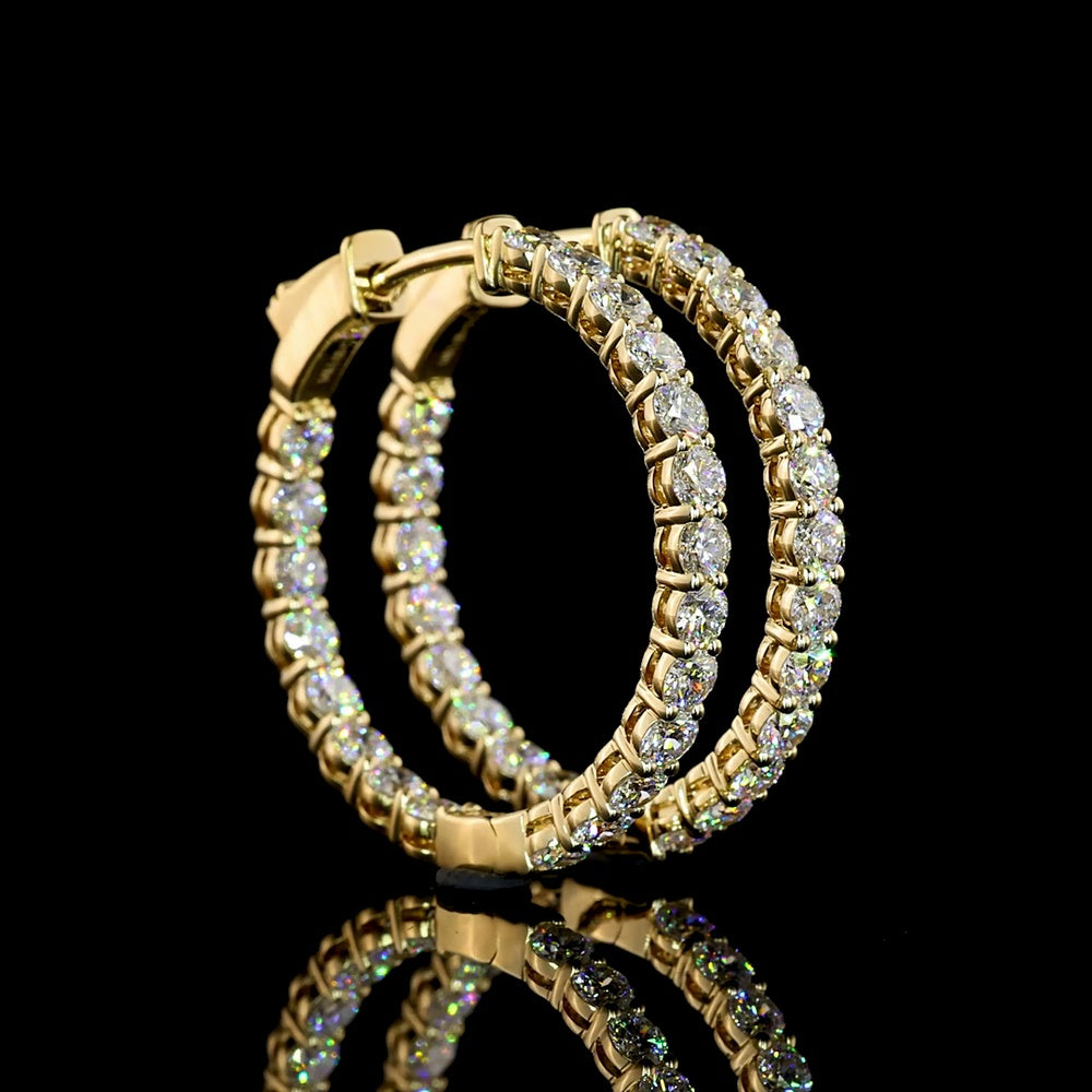 14K Yellow Gold Medium Hoop Earrings with Round Brilliant Cut Lab Diamonds - 2.18 Carats Total Diamond Weight - Covaloro Fine Jewelry